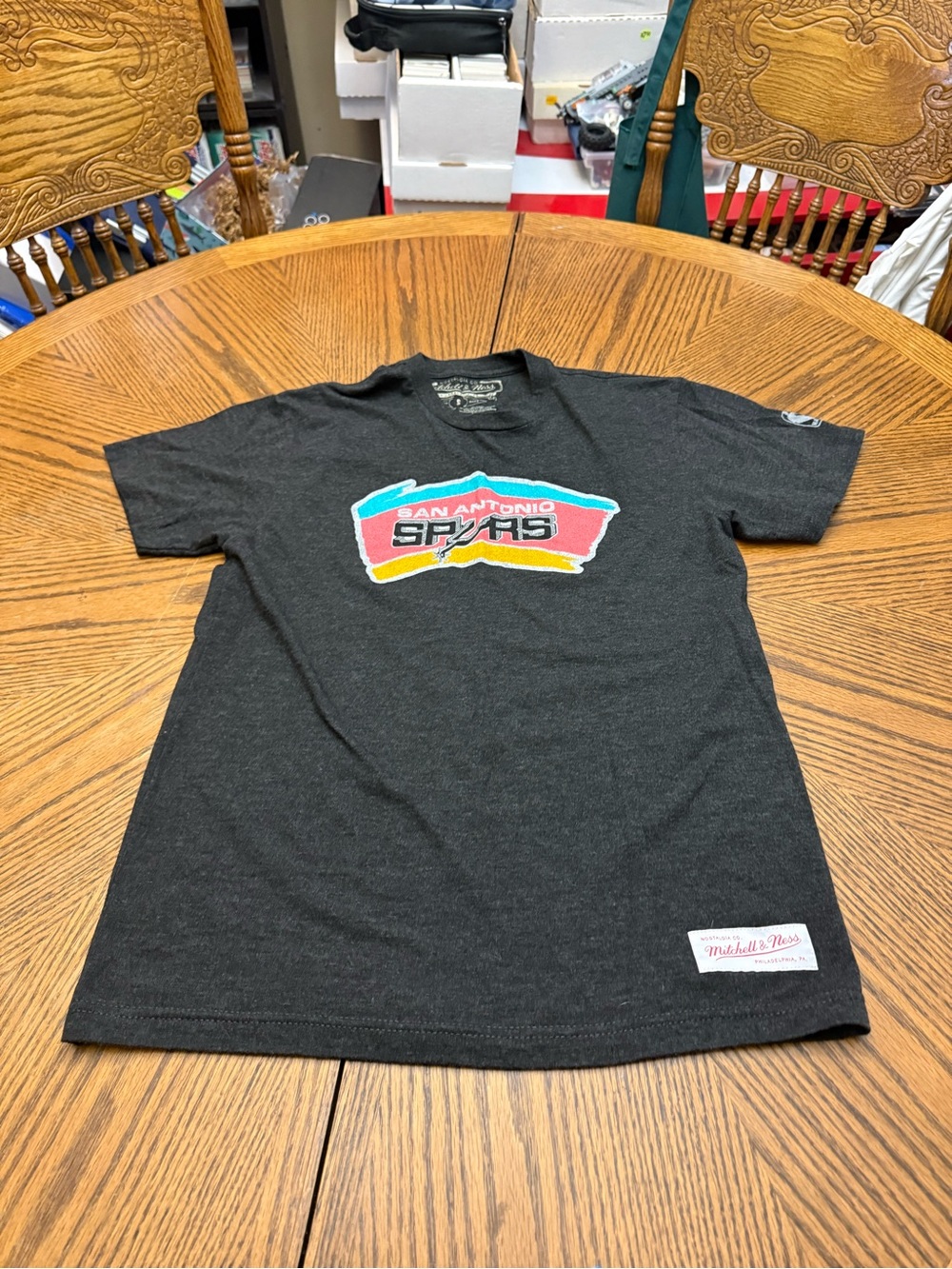 Mitchell & Ness Black Spurs Logo Tee with Teal Pink Yellow Accents